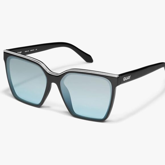Quay Australia Level Up Sunglasses- Black/Silver Turquoise Flash - Picture 1 of 12
